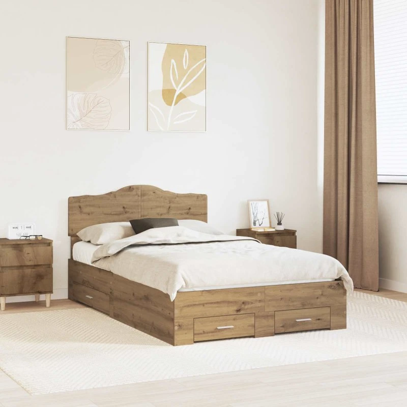 Artisan sengestel i egetræ 135 x 190 cm med opbevaring