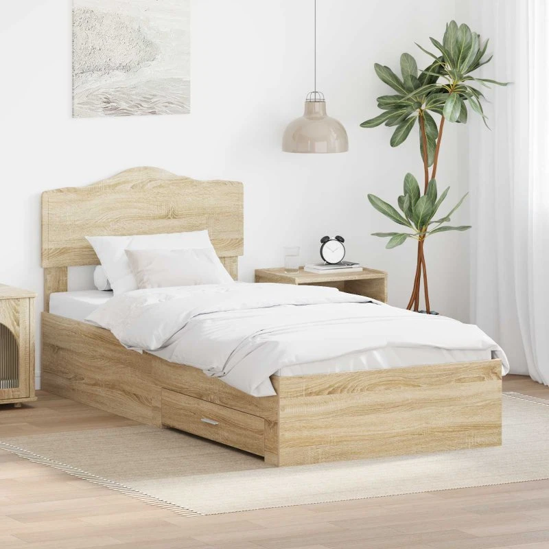 Sengestel med hovedgærde Sonoma eg 90x200 cm - opbevaring