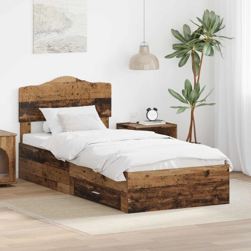 Sengestel med skuffe 90x200 cm – Gammelt træ