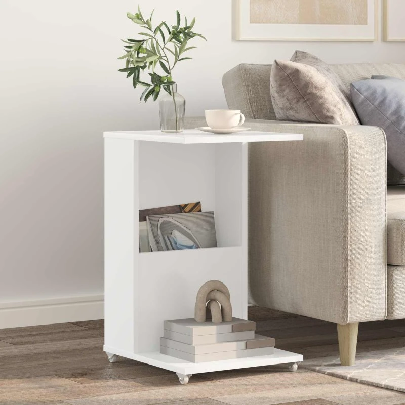 Sidebord med hjul hvid 40x35x60 cm – konstrueret træ