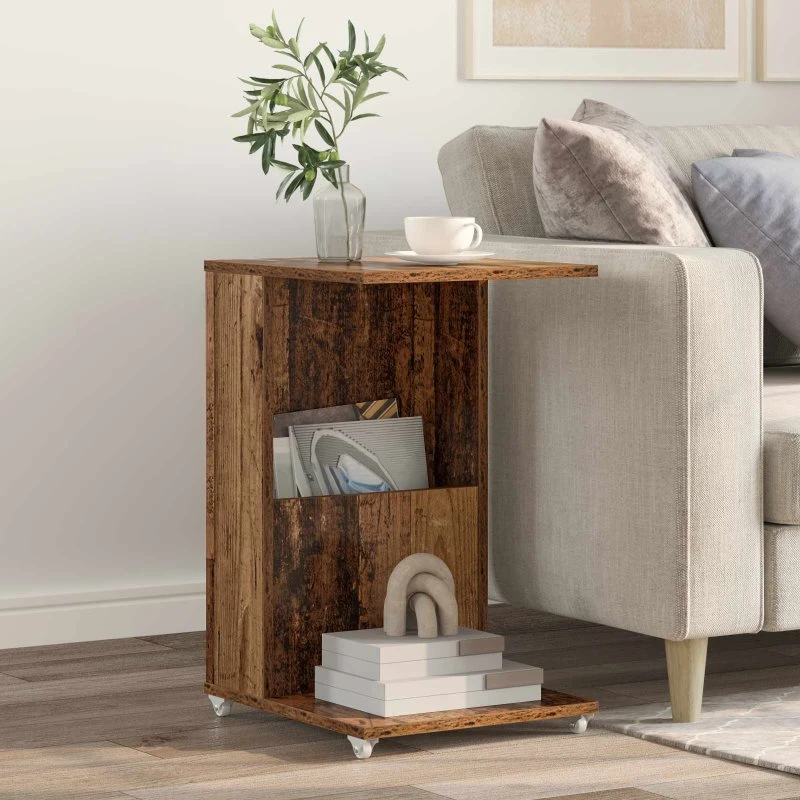 Sidebord med hjul i gammelt træ 40x35x60 cm