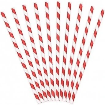 Twiste 10 stk. papirsugerør Rød/Hvid (twistet design)