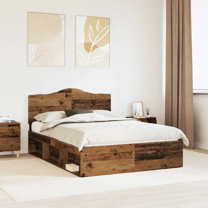 Sengestel i massivt fyrretræ 140x200 cm – gammelt træ look