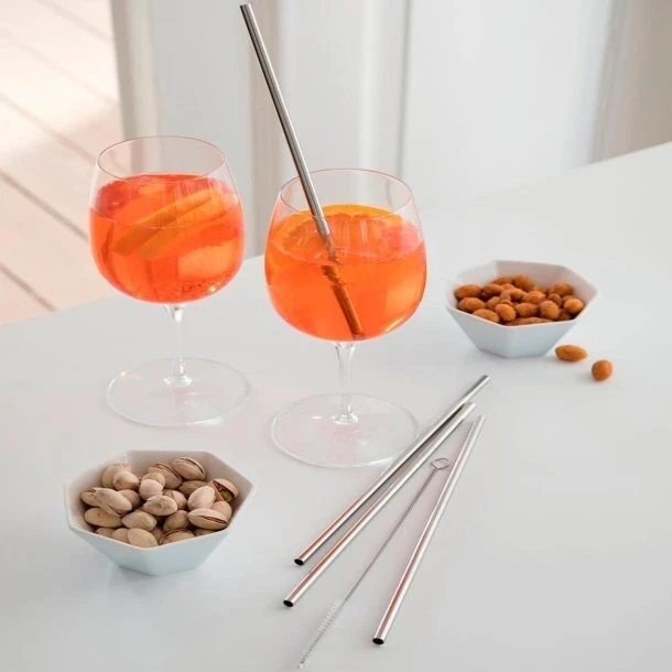 Steel Function 4 stk. lige sugerør i rustfrit stål + børste