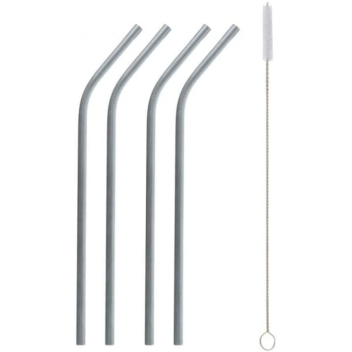 Godan Rustfrie Stålsugerør Sølv 4 stk (2 bøjede) m. rensebørste