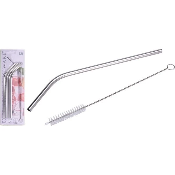 Eh rustfri stål-sugerør med knæk, 4 stk. + rensebørste