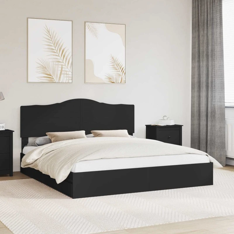 Opbevaringsseng 200x200 cm i sort konstrueret træ