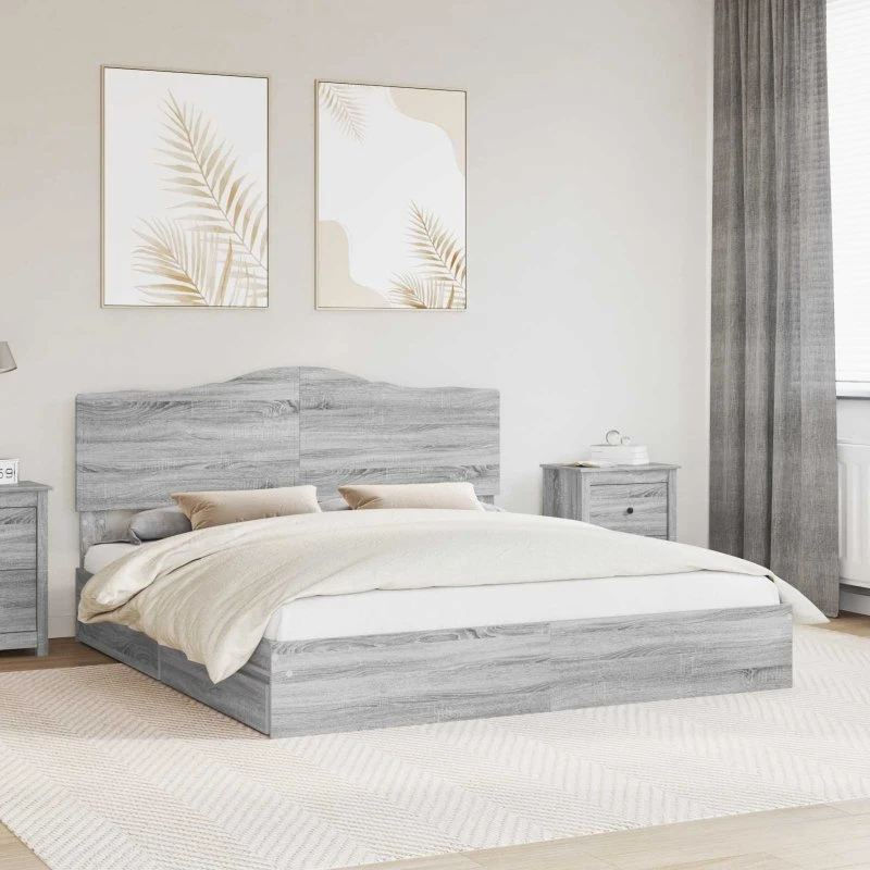 Opbevaringsseng 200x200 cm Grå Sonoma - Konstrueret træ