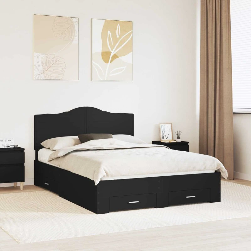 Sengestel med hovedgærde 140x190 cm – Sort konstrueret træ