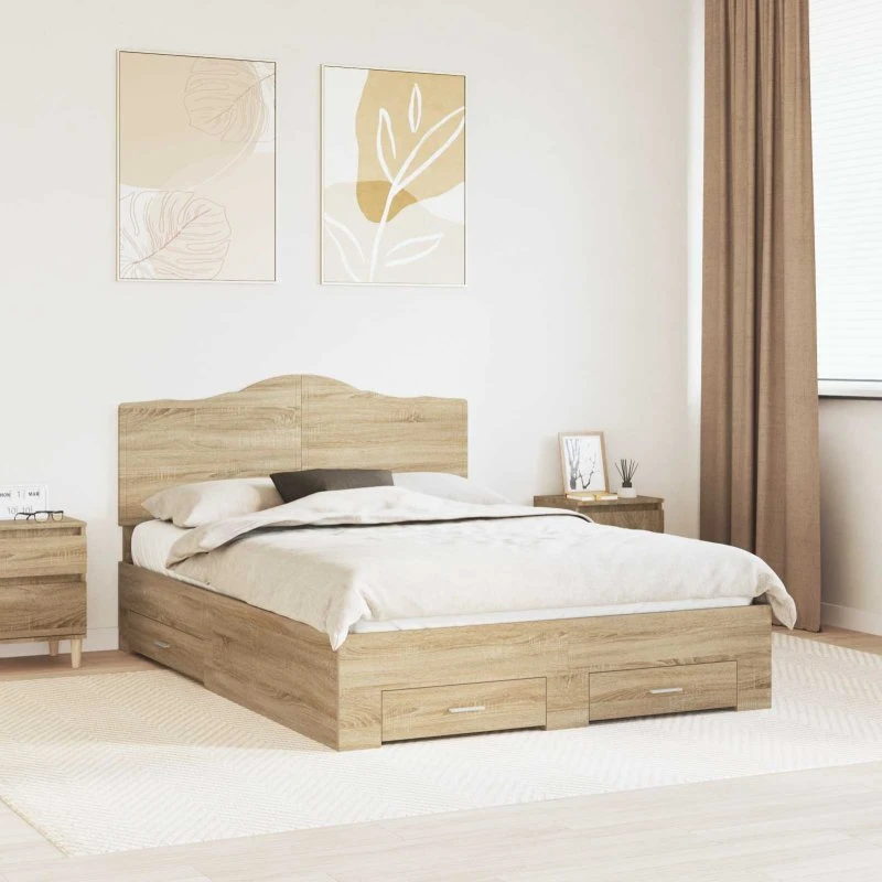 Sengestel med hovedgærde Sonoma eg 140x190 cm - opbevaring
