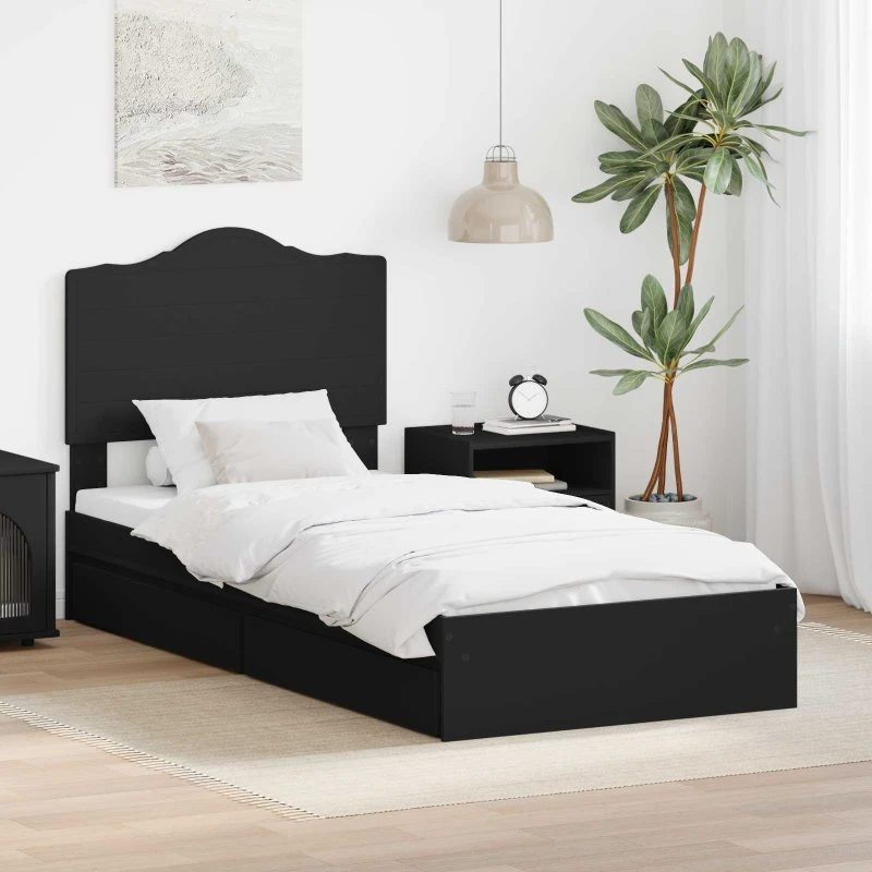 Opbevaringsseng 100x200 cm i sort konstrueret træ