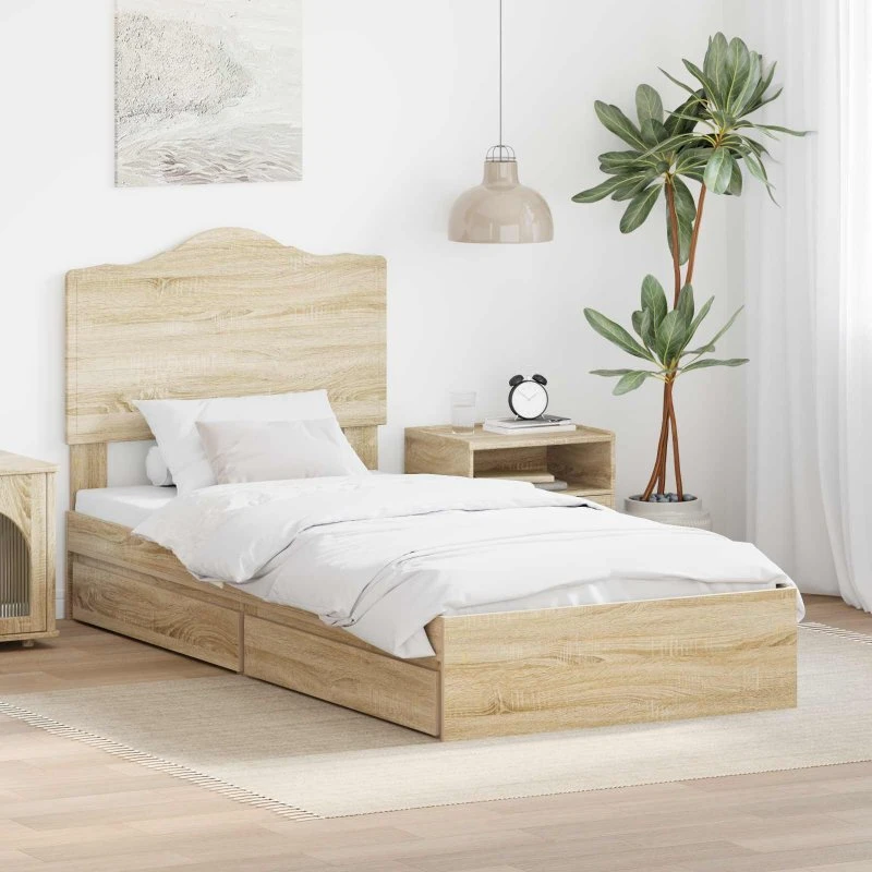 Opbevaringsseng Sonoma eg 100x200 cm – konstrueret træ