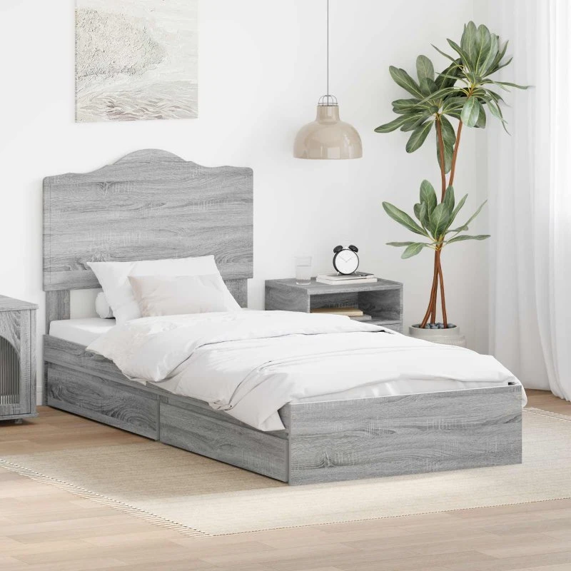 Opbevaringsseng 90x190 cm Grå Sonoma - Konstrueret træ