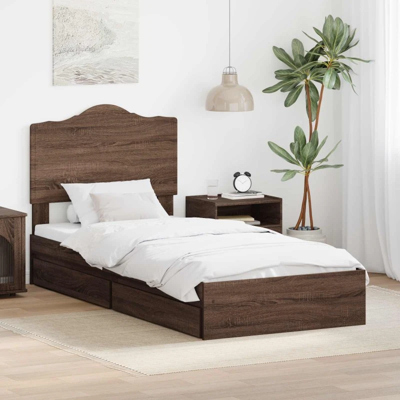 Opbevaringsseng med skuffe, brun eg 90 x 190 cm