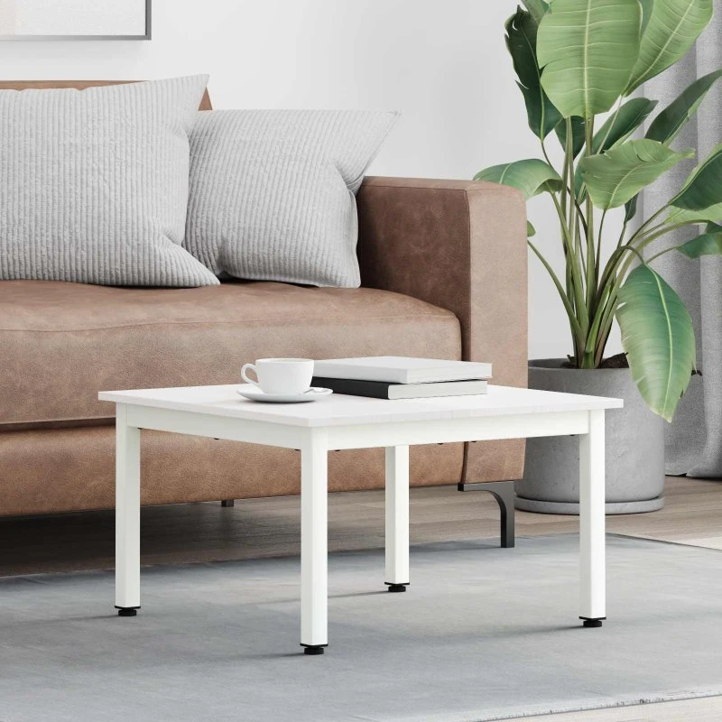 Sofabord 60x60x36 cm hvid – massiv fyrretræ & metalben