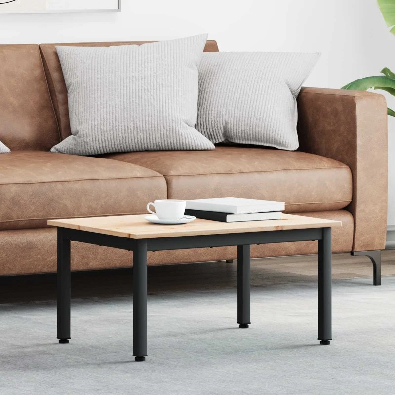 Sofabord i massiv fyrretræ 60x50x36 cm – natur/metalben