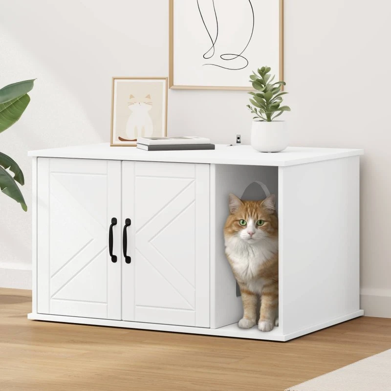 Hvidt kattehus i konstrueret træ 85x55x50 cm