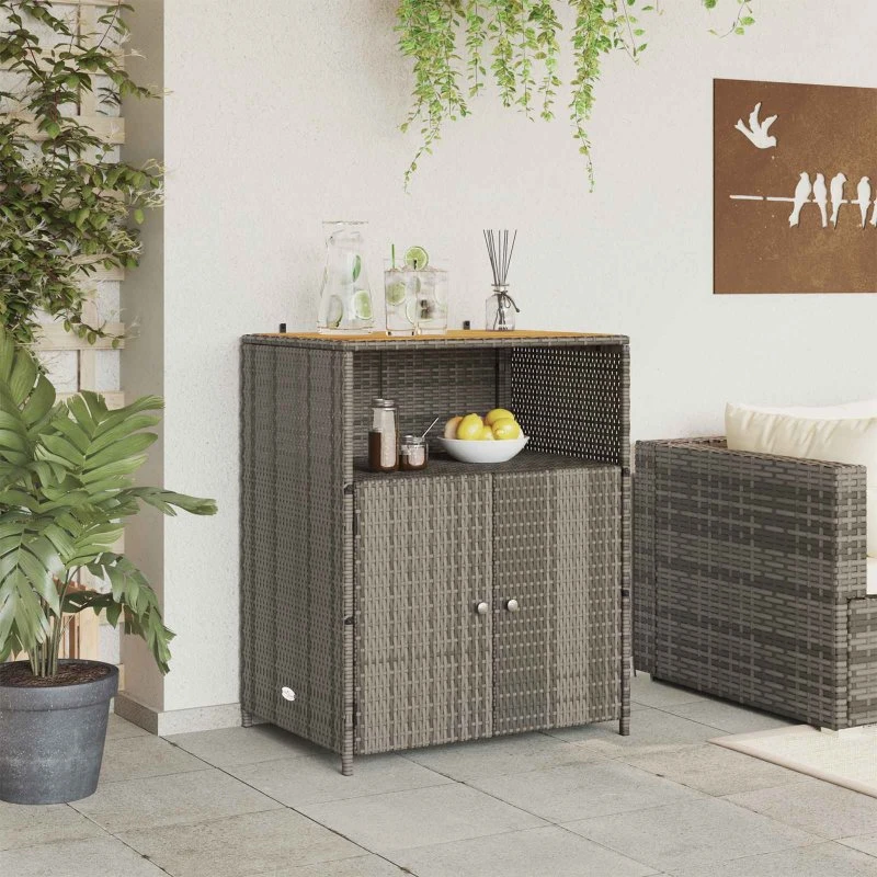 Rattan-skab med hylde og trætop – Grå 70x50x87 cm