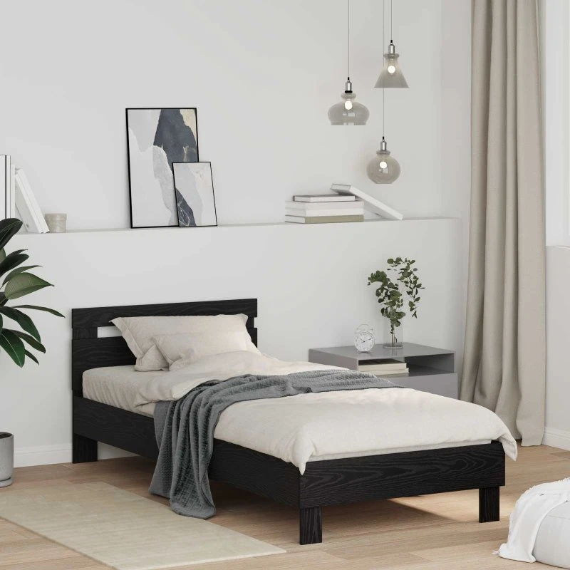 Sengestel med hovedgærde, sort eg 75x190 cm (konstrueret træ)