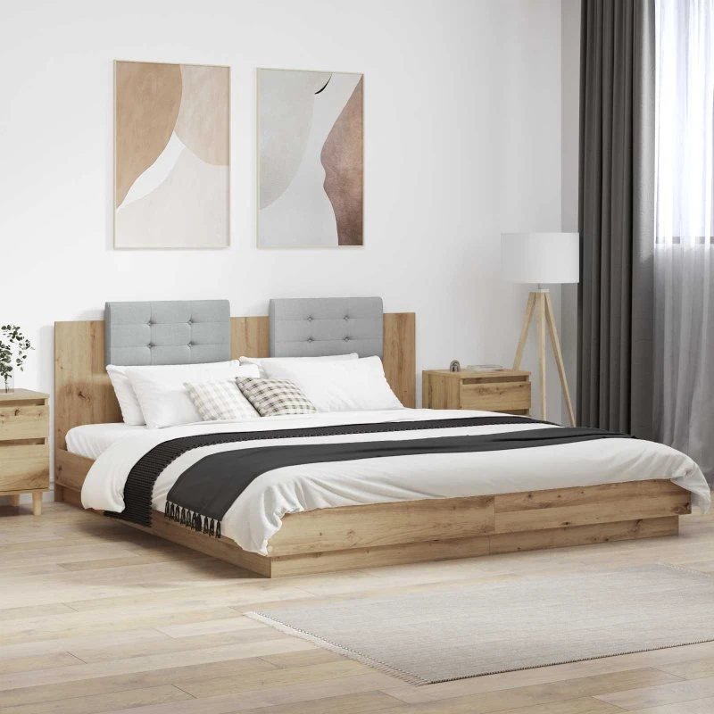 Sengestel Artisan Egetræ 200x200 cm med LED