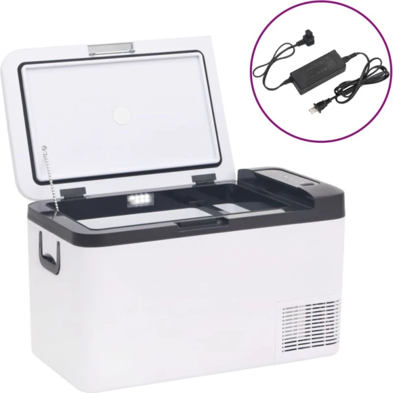 vidaXL Køleboks 18 L med Håndtag og Adapter, Sort/Hvid