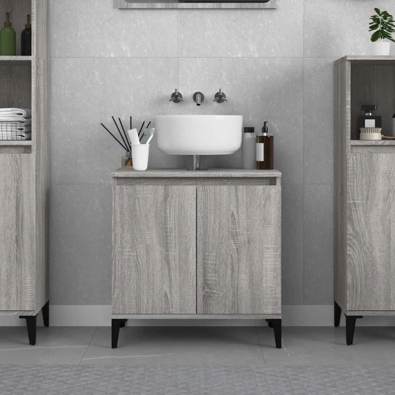 vidaXL underskab til håndvask 58x33x60 cm, konstrueret træ, grå Sonoma-eg
