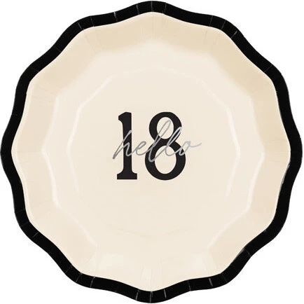 Hello Paptallerkner 6 stk, 18 cm - Creme/Sort/Sølv