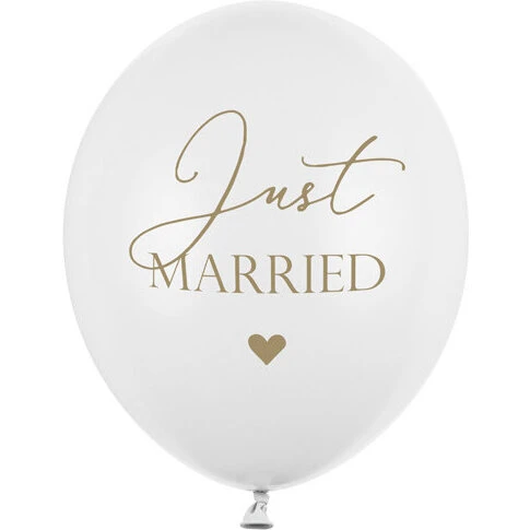 Just Married balloner 6 stk 30 cm pastel hvid med guldtryk