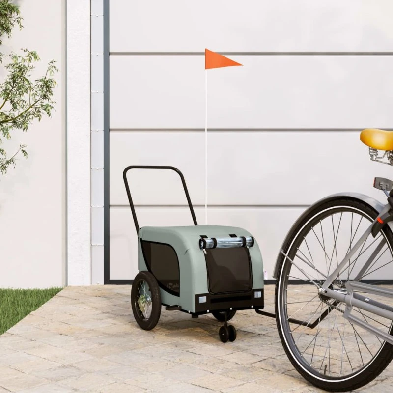 vidaXL Hundetrailer til cykel, oxfordstof & jern, grå/sort