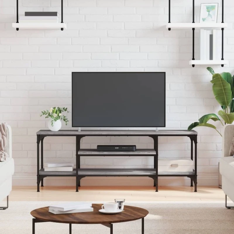 vidaXL TV-bord 121x35x45 cm konstrueret træ & jern, grå Sonoma-eg
