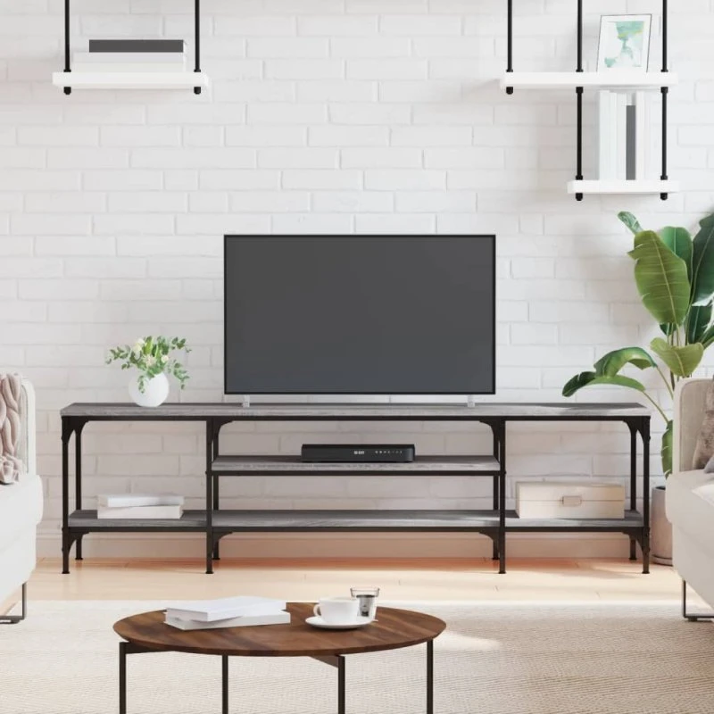vidaXL TV-bord 161x35x45 cm konstrueret træ/jern, grå sonoma-eg
