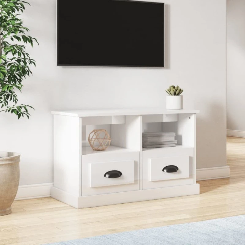vidaXL TV-bord 80x35x50 cm konstrueret træ hvid højglans
