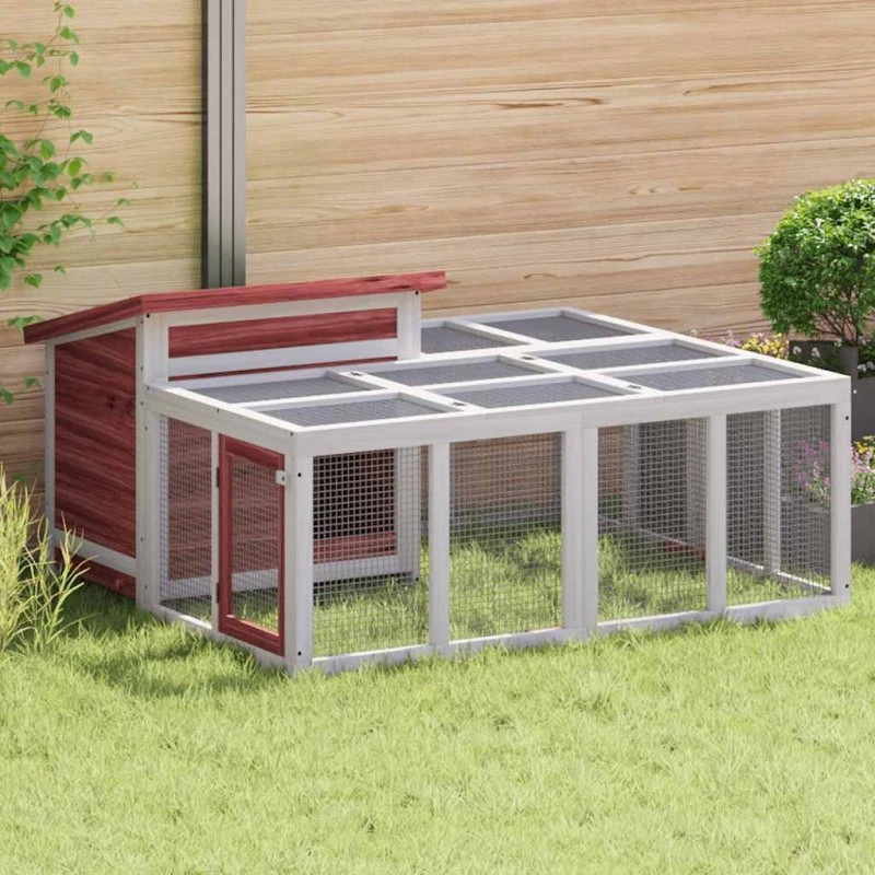 vidaXL kaninbur 144x123x67,5 cm massivt fyrretræ mokkafarvet