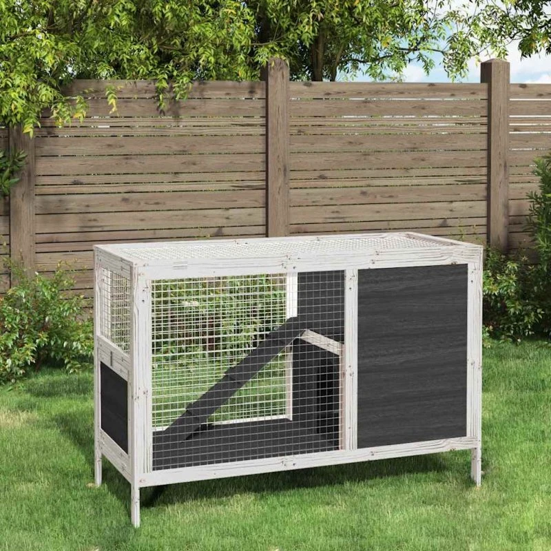 vidaXL kaninbur 103×44×69,5 cm massivt fyrretræ, grå