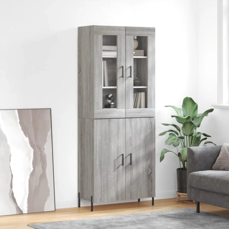 vidaXL højskab 69,5x34x180 cm, grå Sonoma-eg