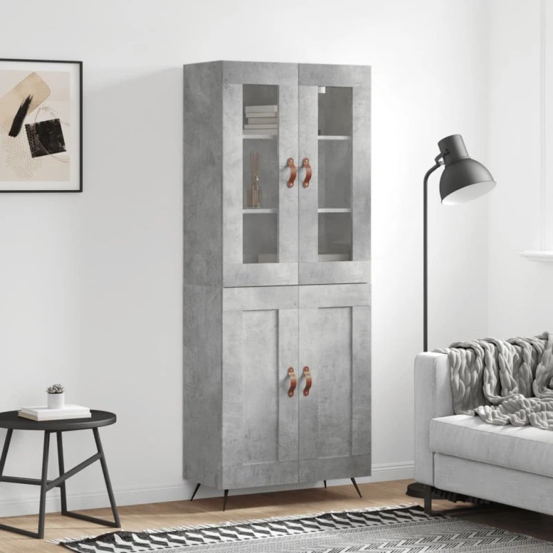 vidaXL højskab 69,5x34x180 cm konstrueret træ, betongrå