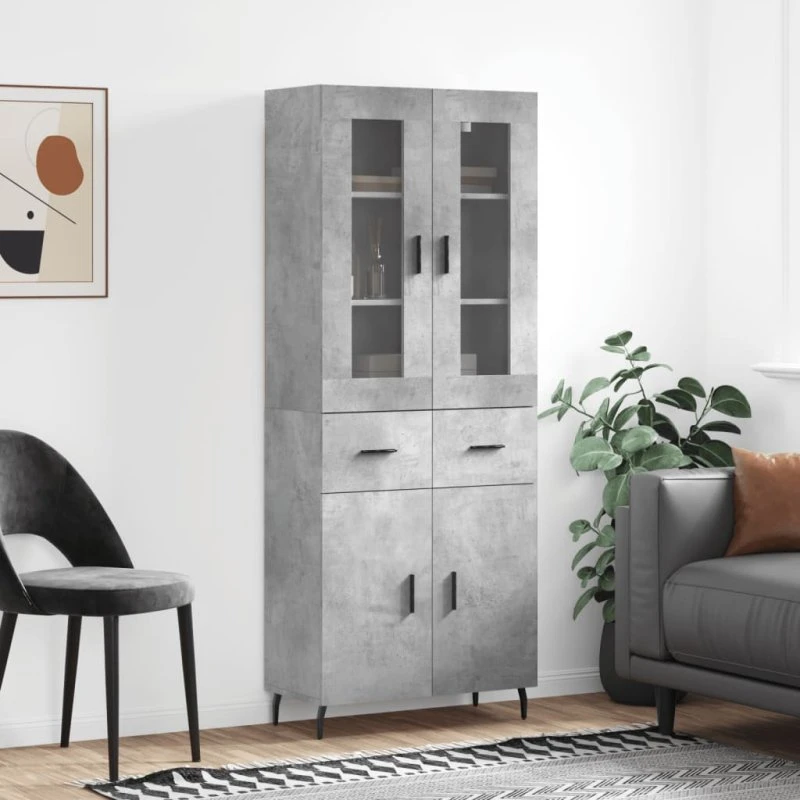 vidaXL højskab 69,5x34x180 cm konstrueret træ, betongrå