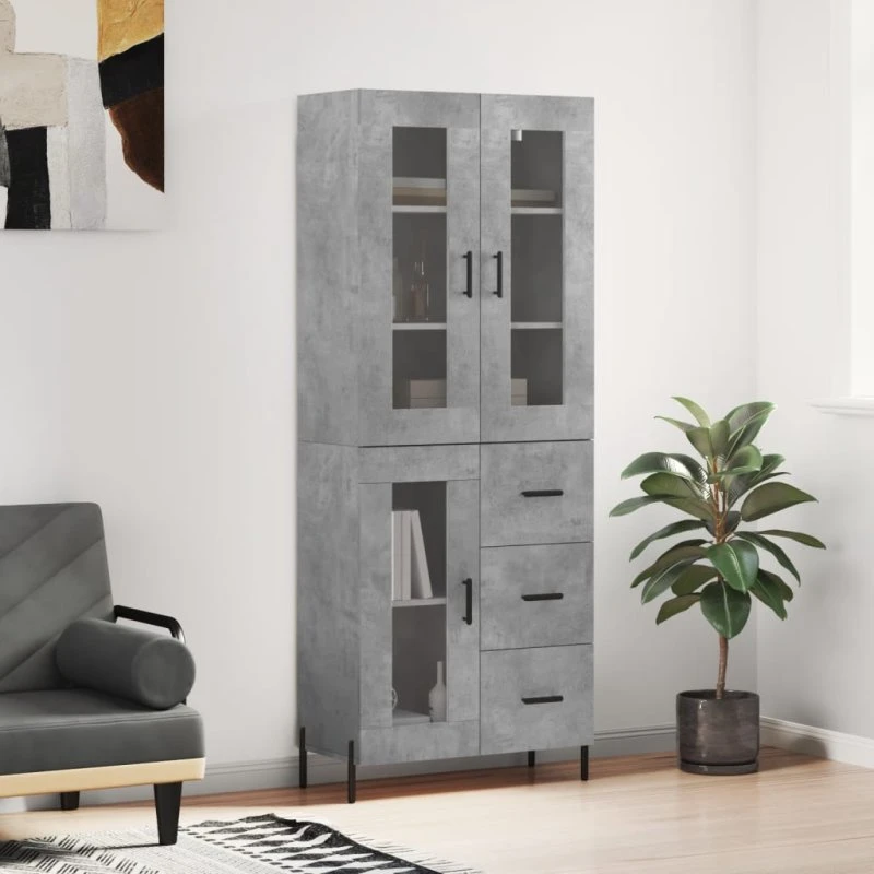 vidaXL højskab 69,5x34x180 cm konstrueret træ, betongrå