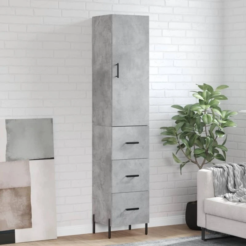 vidaXL Højskab 34,5x34x180 cm konstrueret træ, betongrå