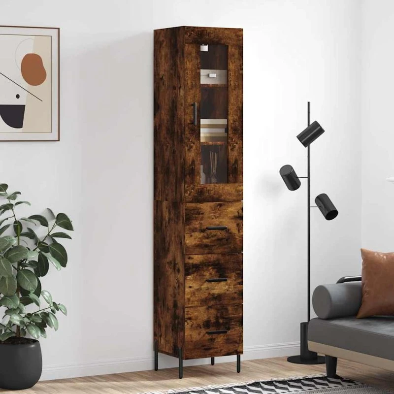 vidaXL højskab 34,5x34x180 cm konstrueret træ, røget egetræ