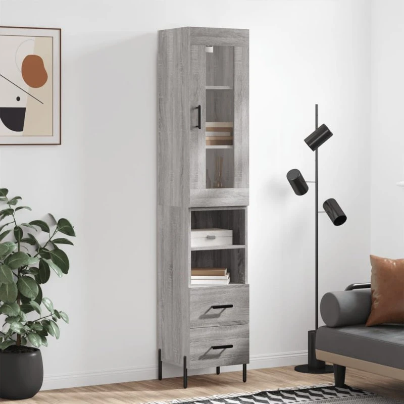 vidaXL højskab 34,5x34x180 cm konstrueret træ grå Sonoma-eg