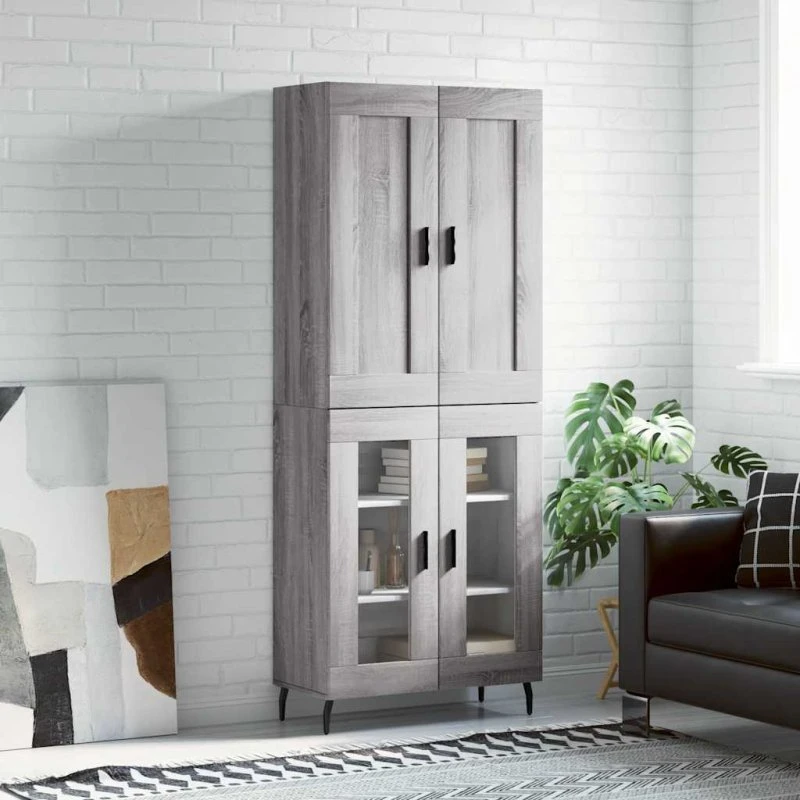 vidaXL højskab 69,5x34x180 cm konstrueret træ grå Sonoma-eg