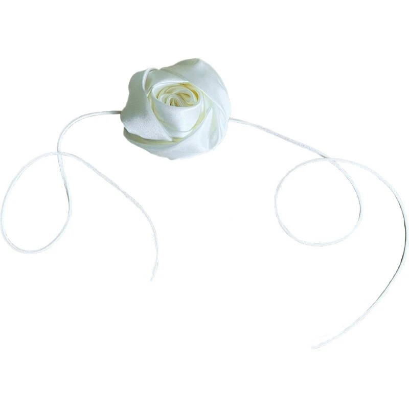 Satin Rose - Hvid satinrose på 1 m ruskindssnor