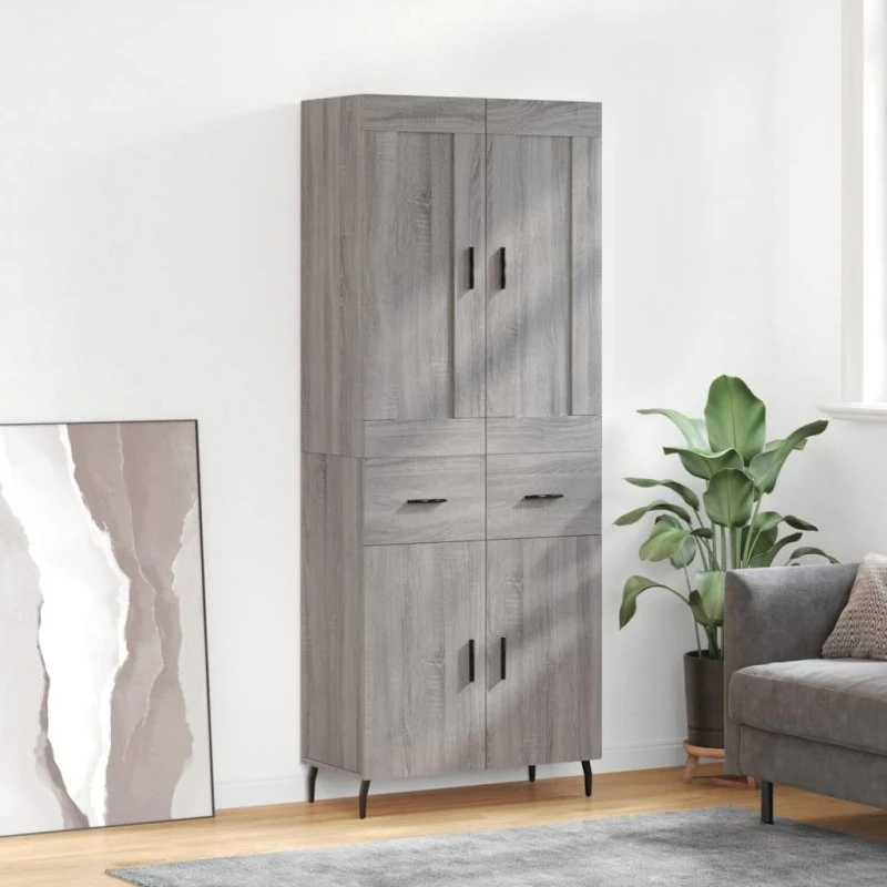 vidaXL højskab 69,5x34x180 cm konstrueret træ, grå Sonoma-eg