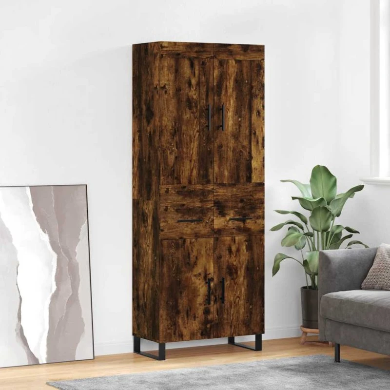 vidaXL højskab 69,5x34x180 cm - røget egetræsfarve