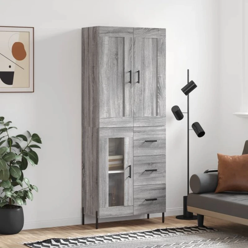 vidaXL højskab 69,5x34x180 cm, grå Sonoma-eg