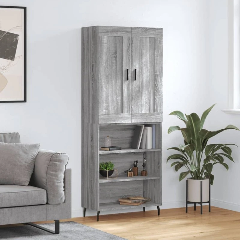 vidaXL højskab 69,5x34x180 cm konstrueret træ grå sonoma-eg