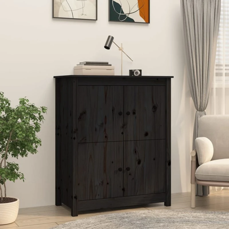 vidaXL Skænk 83x41,5x100 cm Massivt fyrretræ, sort