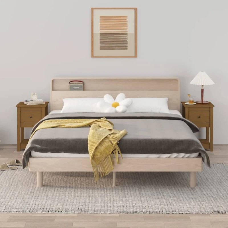 vidaXL sengeborde 2 stk. 40x35x61,5 cm massivt fyrretræ gyldenbrun