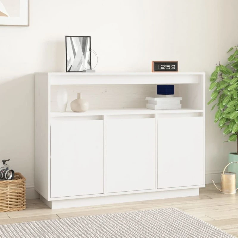vidaXL skænk 104,5x34x80 cm massivt fyrretræ hvid